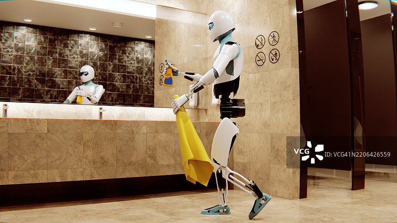 机器人确保卫生间空间的清洁与安全图片素材