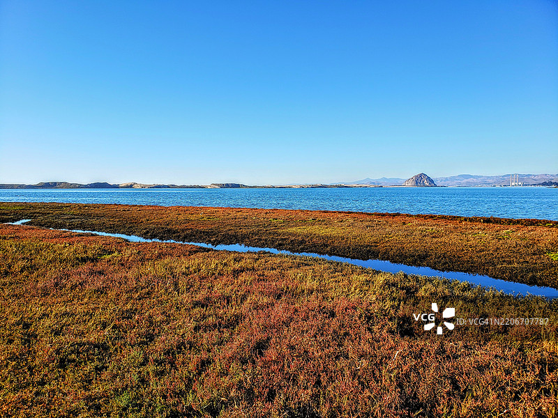 加利福尼亚州莫罗湾清澈天空下的海景图片素材