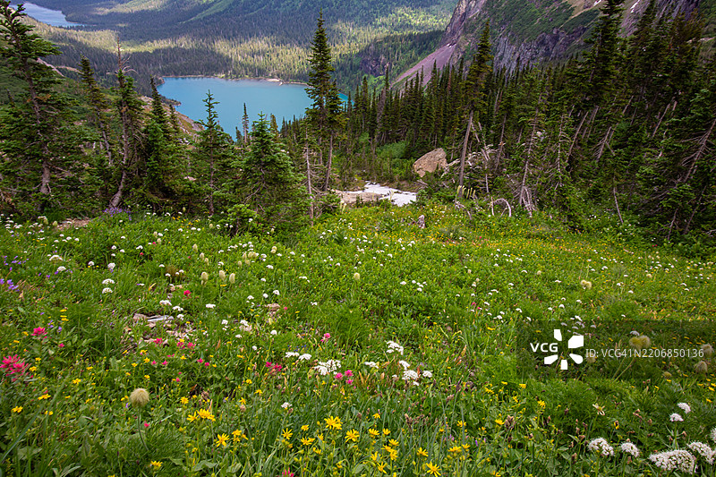 前往冰川国家公园的格林内尔冰川徒步旅行图片素材