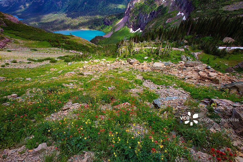 前往冰川国家公园的格林内尔冰川徒步旅行图片素材