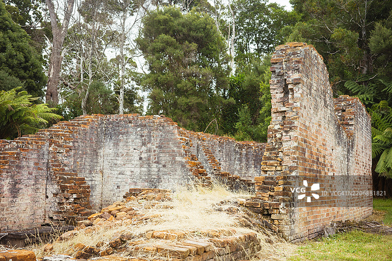 塔斯马尼亚斯特劳汉附近萨拉岛上囚犯砖建筑的遗迹景观图片素材