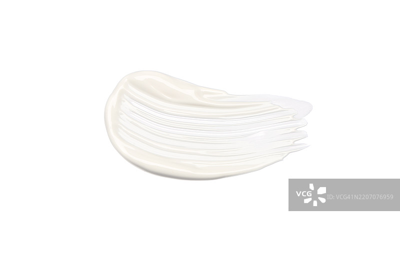 白色面霜的纹理涂抹，孤立在白色背景上。健康与幸福的概念。平铺风格，留有空白空间。图片素材