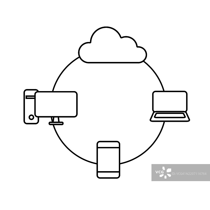 一组电脑、智能手机、笔记本电脑和平板电脑的表情符号，卡通风格图片素材