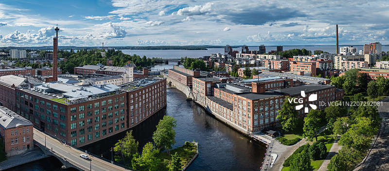 芬兰坦佩雷芬莱森夏季城市景观航拍全景XXL图片素材
