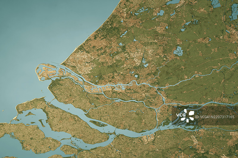 鹿特丹卫星地形图 3D 渲染 真彩色图片素材