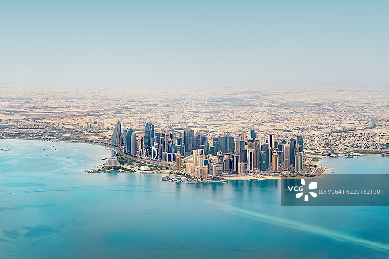 卡塔尔多哈西岸商业中心的鸟瞰图图片素材