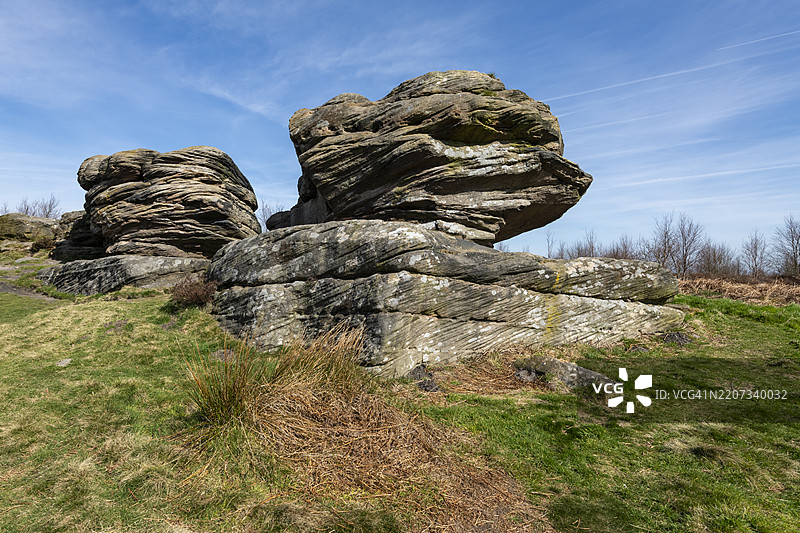 比尔琴边缘，德比郡，峰区的船岩图片素材