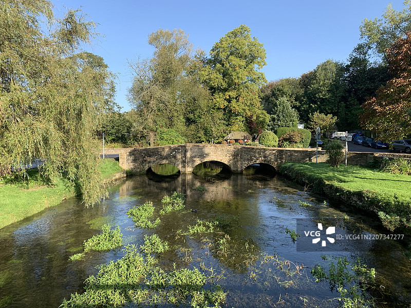 湖泊和桥梁的美丽景色，背景是天空，英国，赛伦塞斯特图片素材