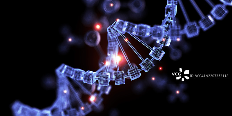 数字DNA。生物技术创新概念。黑色背景图片素材