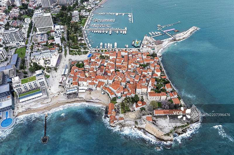 布德瓦著名历史区域的鸟瞰图图片素材