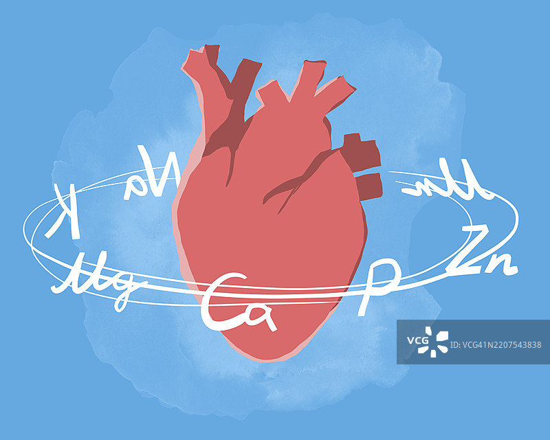 卡通风格的心脏插图，周围旋转着化学元素图片素材