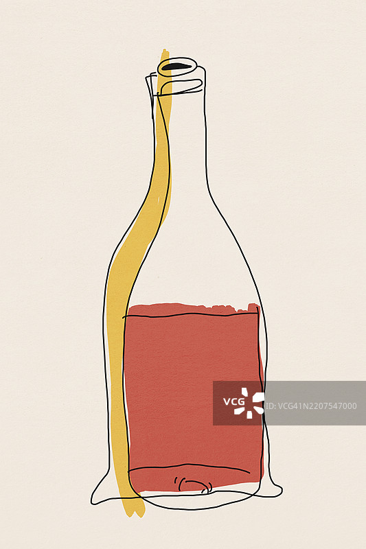 简约风格的玫瑰酒瓶轮廓画图片素材