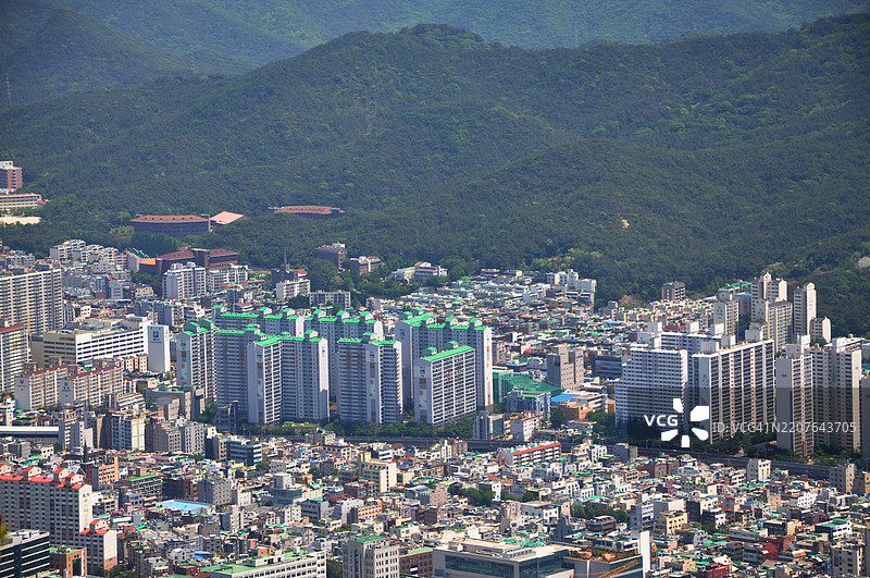 釜山城市全景：城市景观与自然和谐图片素材