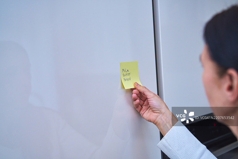 在冰箱上贴上购物清单的便利贴图片素材