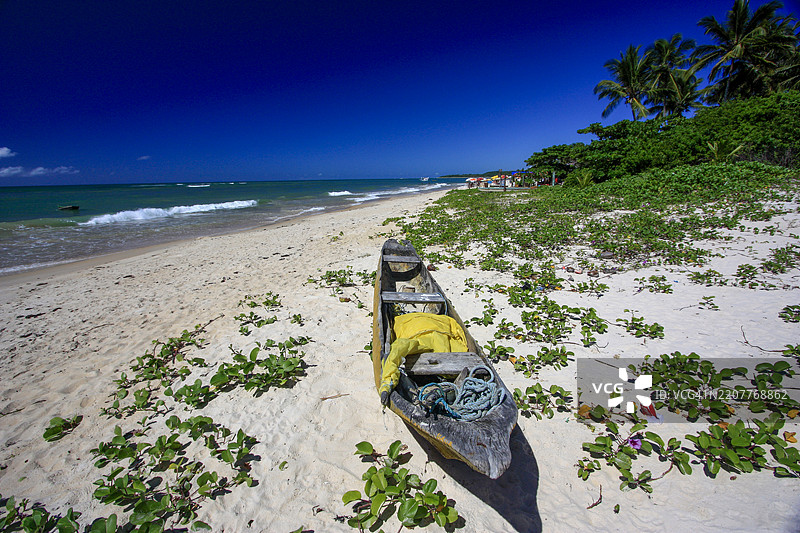 巴西特兰科索的科奎罗斯海滩上的独木舟图片素材