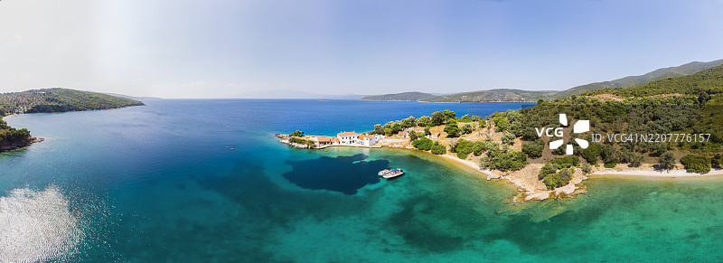 希腊，爱琴海，帕加斯提克湾，佩里翁半岛，特扎斯特尼的鸟瞰图图片素材