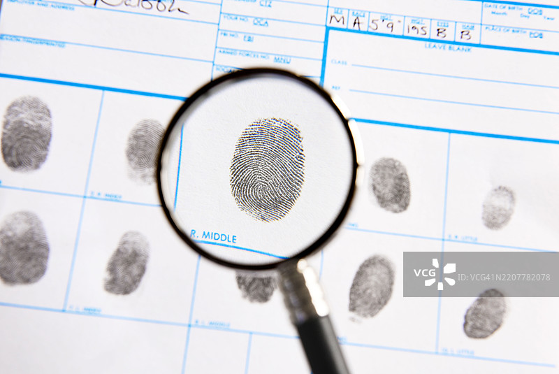 放大镜下的指纹特写图片素材