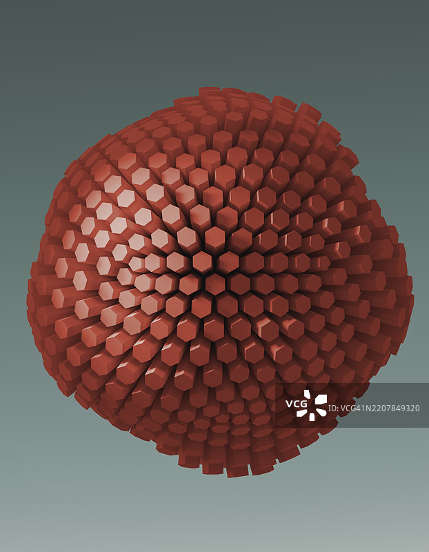 具有球面对称性的六边形几何图案的3D渲染图片素材