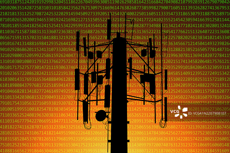 通信塔和卫星与数字代码背景图片素材