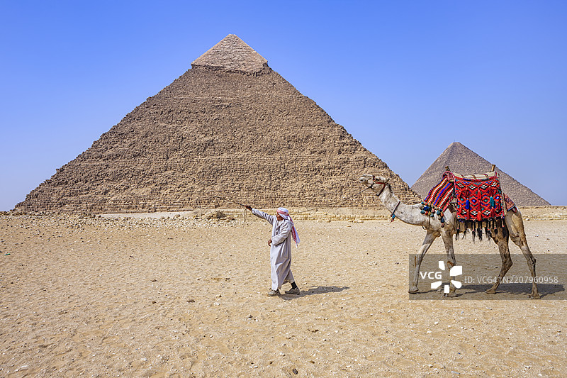 贝都因人与埃及吉萨金字塔图片素材