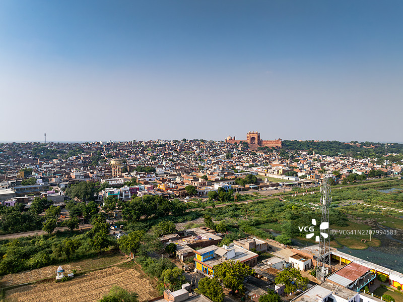 布兰德瓦扎的壮丽鸟瞰图 - 阿格拉，北方邦，印度的法泰赫布尔·西克里大门图片素材