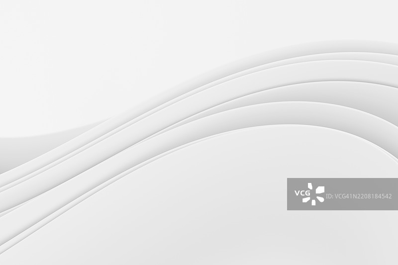 抽象的分层波浪线条，单色白色背景。未来感的3D空白图案。设计元素。几何构图。文本位置。图片素材