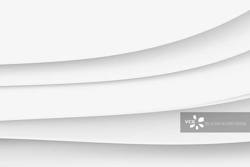 抽象的分层波浪线条，单色白色背景。未来感的3D空白图案。设计元素。几何构图。文本位置。图片素材