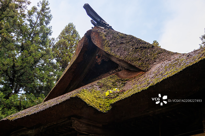 宏伟的主厅位于一片雪松森林中。它覆盖着由稻草和布料制成的雪罩,以保护木材免受雪的侵害。捐赠者的签名也写在上面。图片素材