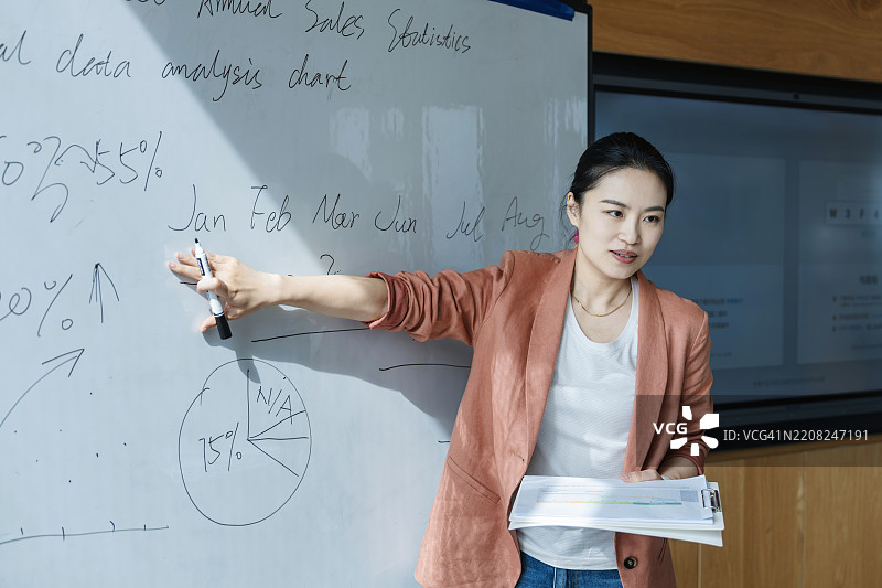 女商人向同事们做演讲图片素材