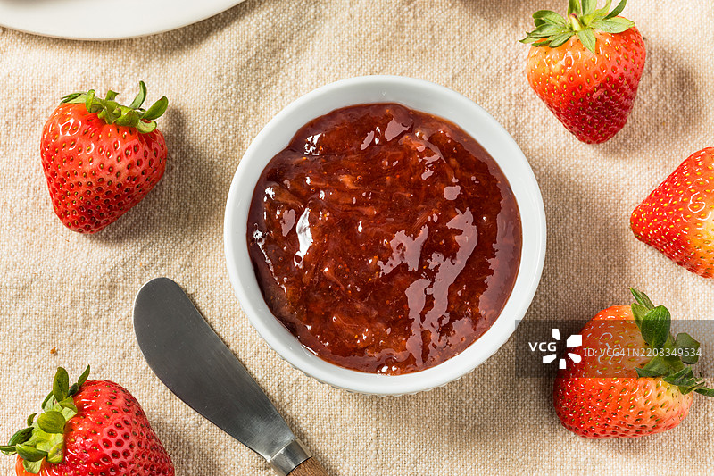 有机生鲜红草莓果酱， 美国， 美国图片素材
