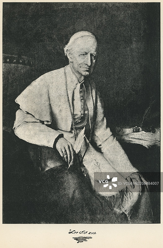 教皇利奥十三世的肖像 - 他是天主教会的领袖，从1878年2月20日到1903年去世。图片素材