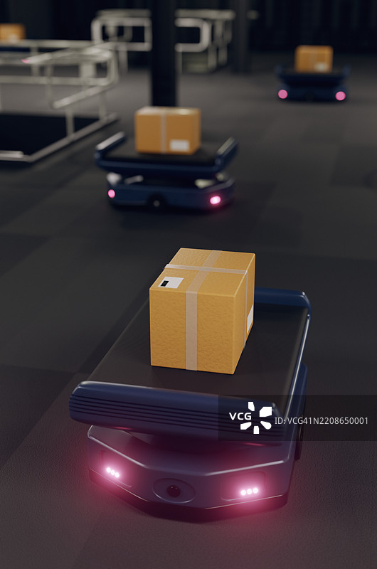 仓库中的自主机器人运输。仓库自动化AGV。图片素材