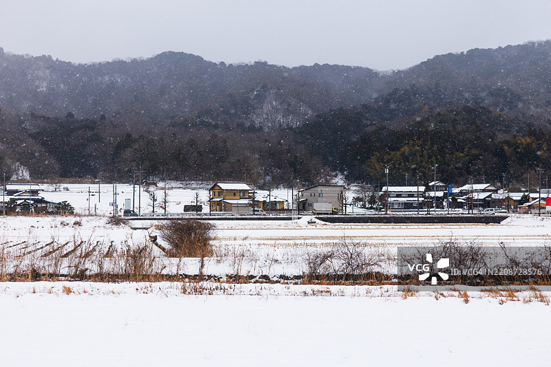 日本雪覆盖的乡村农田图片素材