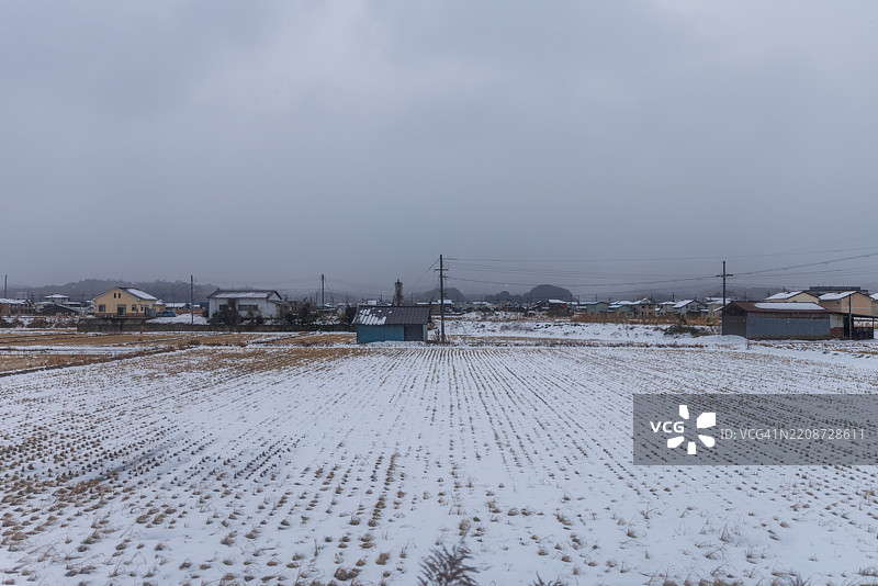 日本雪-covered乡村农田图片素材