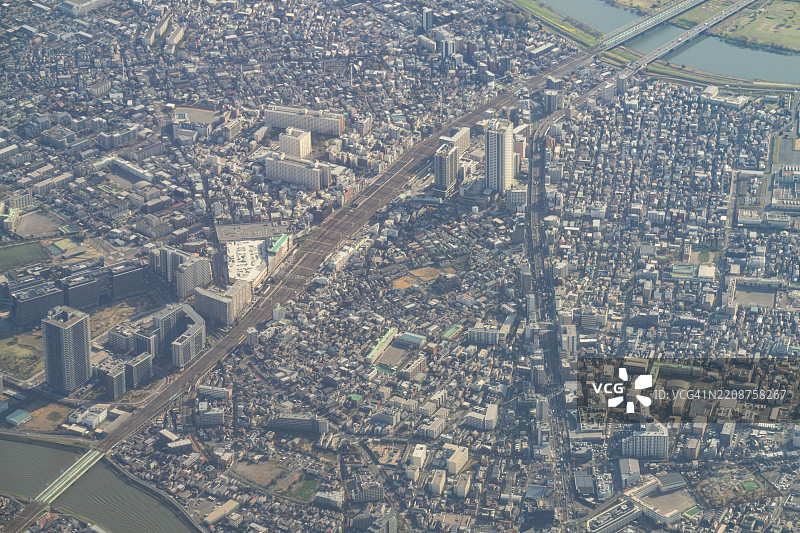 日本东京葛饰区的飞机航拍视角图片素材