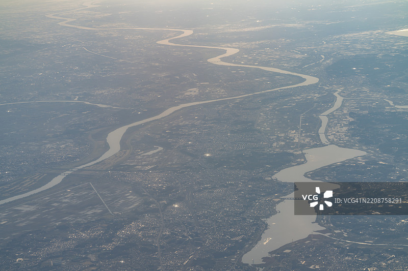 日本千叶县柏市和茨城县取手市的飞机航拍视角图片素材