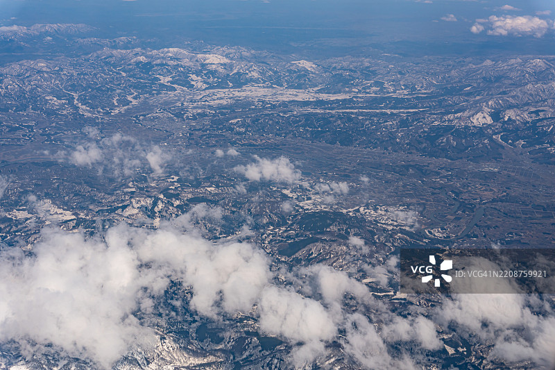 日本山形的村山和尾花泽城市的飞机航拍视图图片素材