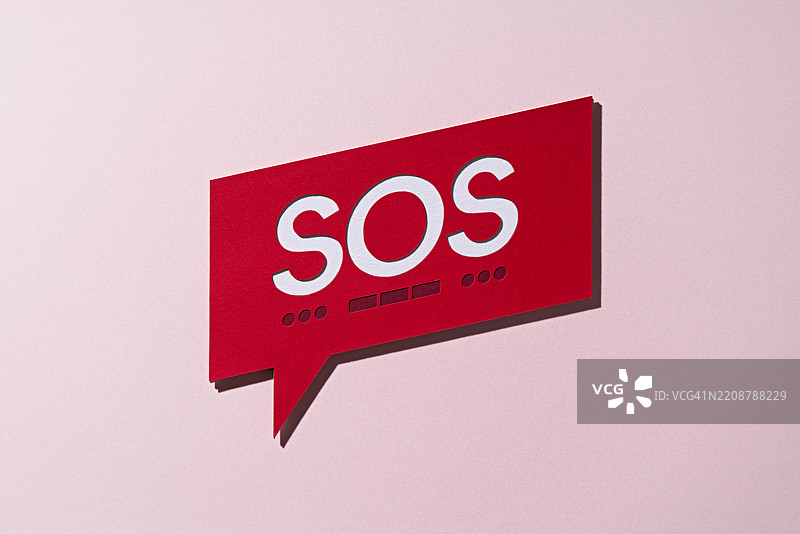 红色SOS语音气泡与摩尔斯电码，纸艺制作图片素材