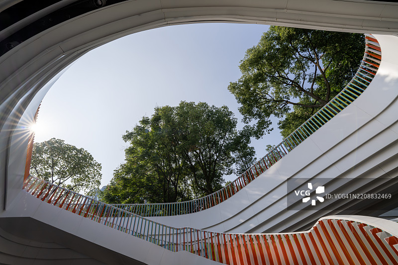 被树木环绕的现代曲线人行道坡道图片素材