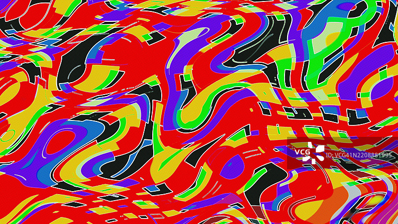 充满活力的迷幻波浪图案，霓虹红、绿、蓝色，适合复古80年代和酸性美学图片素材