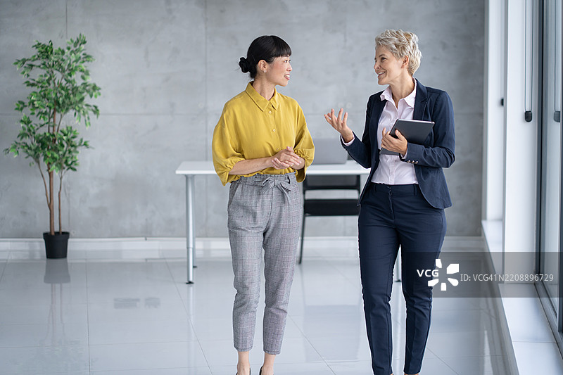 两位专业人士在工作中进行友好的讨论图片素材