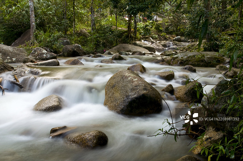 森林中的瀑布美景 - 库存照片图片素材