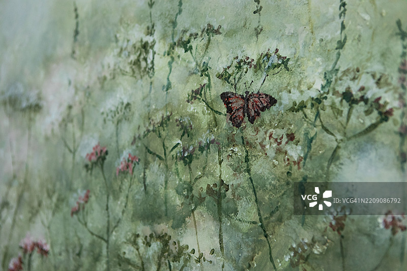 美丽的手绘花卉壁画图片素材