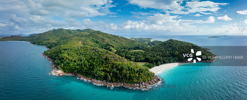 普拉兰岛安斯乔治特海滩航拍全景XXL塞舌尔图片素材