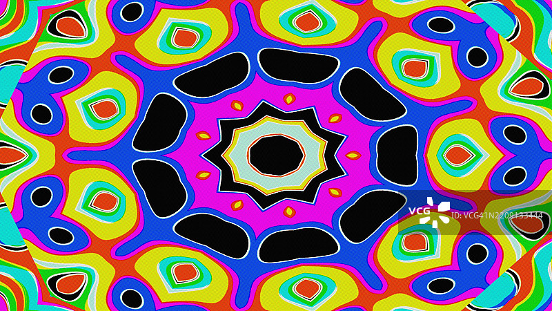 70年代和Y2K风格设计中的明亮色彩迷幻万花筒图案图片素材