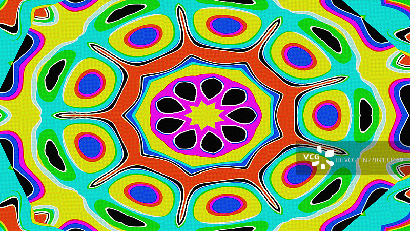 七十年代迷幻风格的霓虹色彩万花筒图案，适合Y2K装饰图片素材