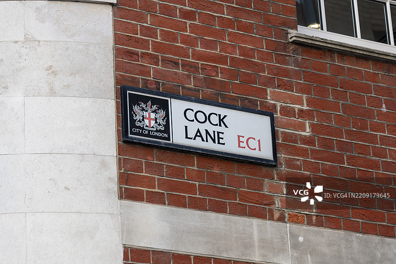 伦敦市的Cock Lane街道标志图片素材