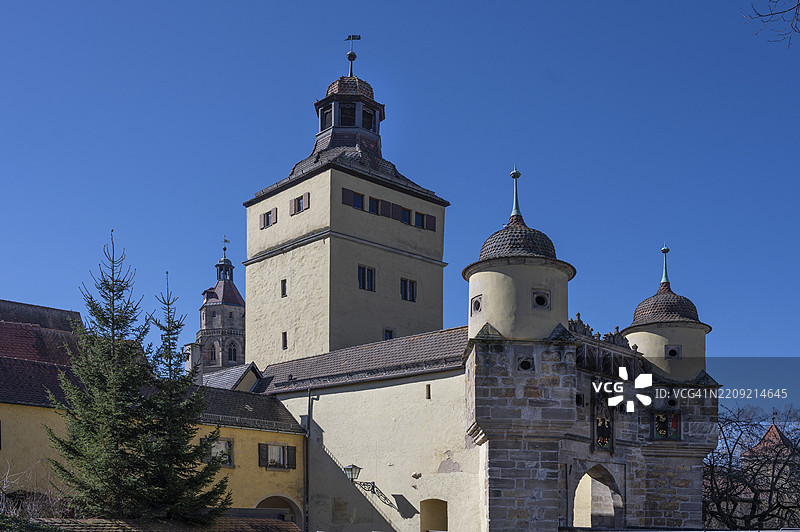 艾林格门，14世纪的中世纪城门，位于德国巴伐利亚州中法兰克尼亚的魏森堡。图片素材