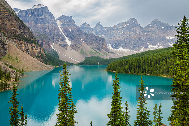 湖泊和山脉在天空下的美丽景色图片素材
