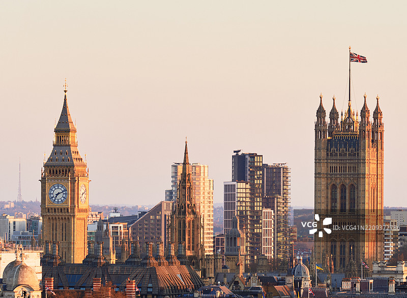 伦敦威斯敏斯特天际线的高空视角图片素材